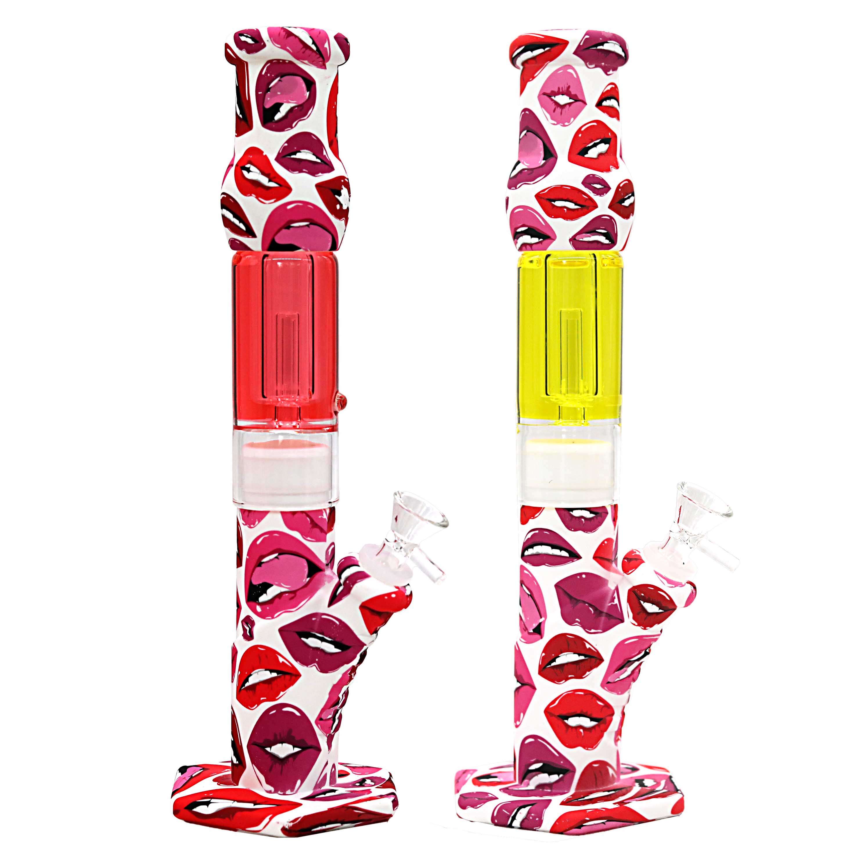 Lips Design Glycerine Oil Tube Hexagonal Base Silicone Waterpipe (SWP722) | 13 inch product image